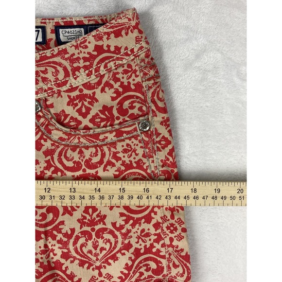 Miss Me Womens Cut Off Raw Hem Jean Shorts Red & Tan Paisley Size 27 - Picture 6 of 15